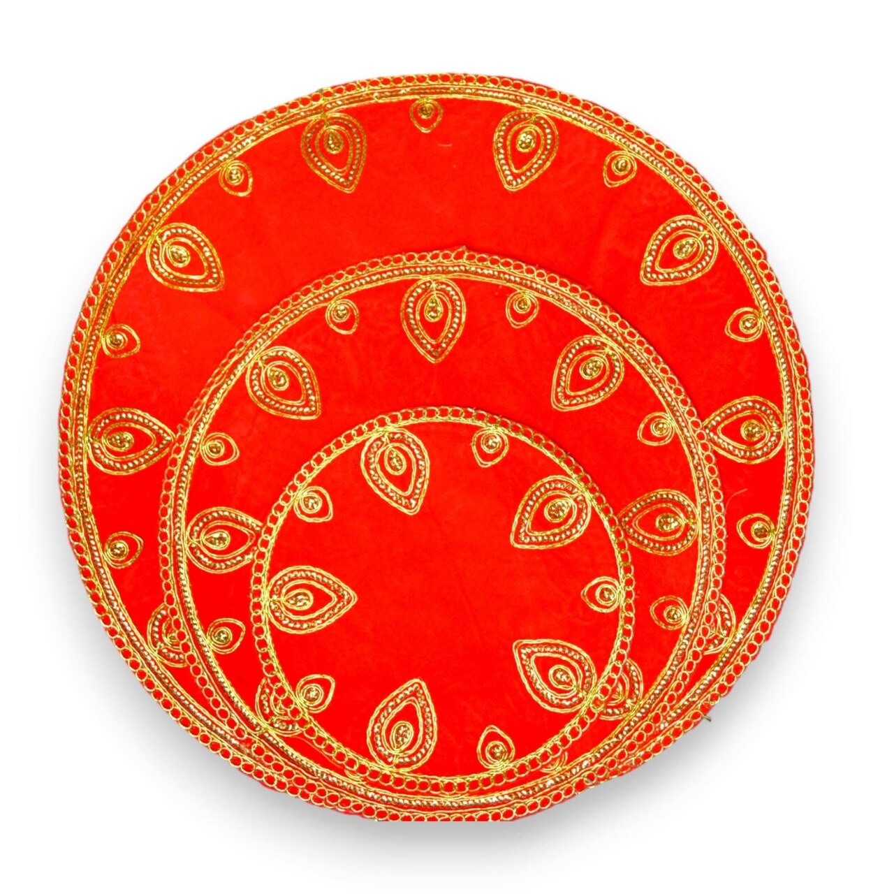 Red Velvet Pooja Mat Aasan Decorative Cloth for God Goddess Idol Puja Asan Mandir Temple Home Office Decor Base Chowki Indian Festival Diwali Decorations Item - Housewarming Gift